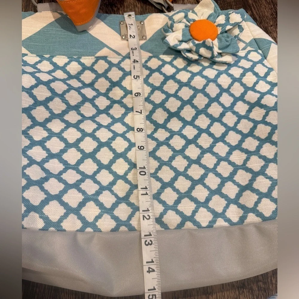 Blue and White Patterned Tote with Pouch